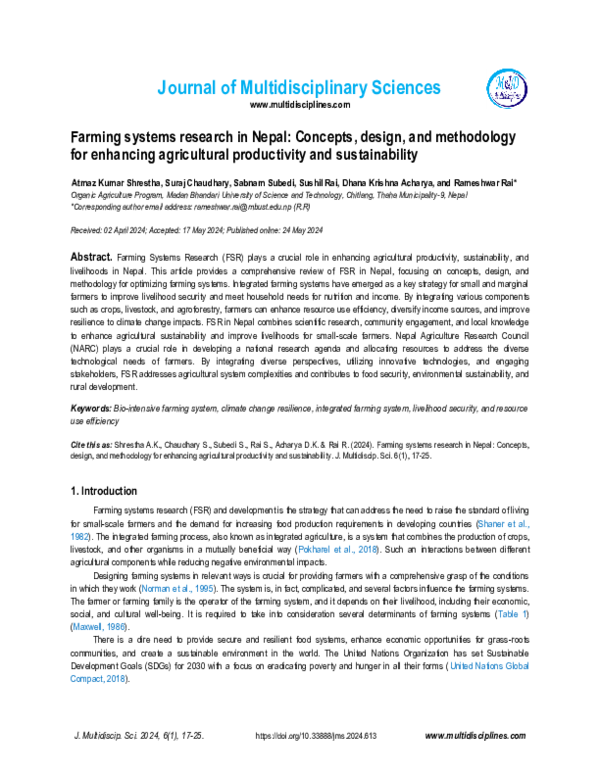 (PDF) Farming systems research in Nepal: Concepts, design, and ...