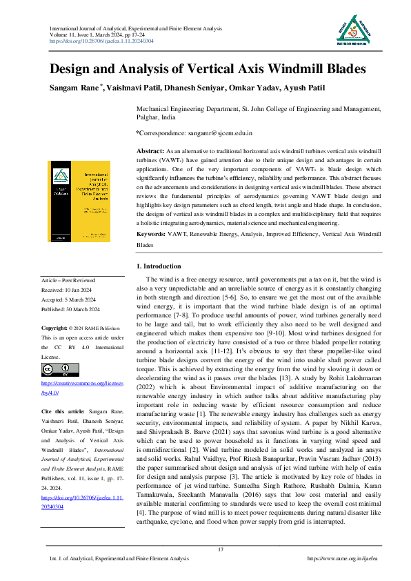 (PDF) Design and Analysis of Vertical Axis Windmill Blades