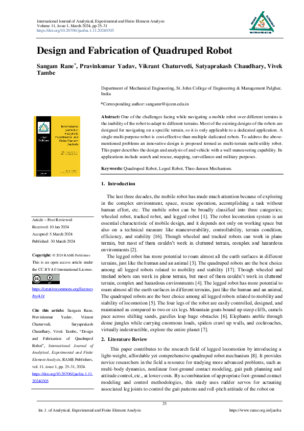 (PDF) Design and Fabrication of Qudrapedal Robot