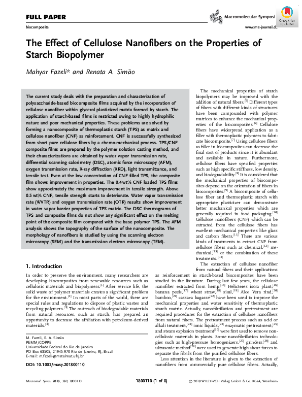 (PDF) The Effect of Cellulose Nanofibers on the Properties of Starch ...
