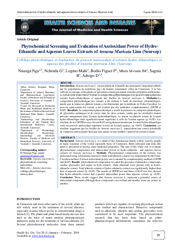 (PDF) Phytochemical Screening and Evaluation of Antioxidant Power of ...