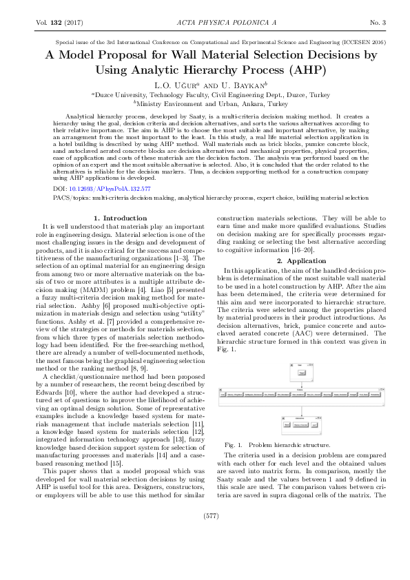(PDF) A Model Proposal for Wall Material Selection Decisions by Using ...