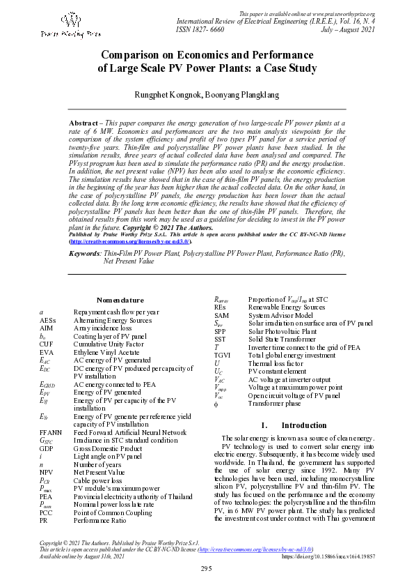 (PDF) Comparison on Economics and Performance of Large Scale PV Power ...