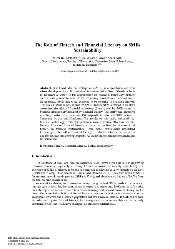 (PDF) The Role of Fintech and Financial Literacy on SMEs Sustainability