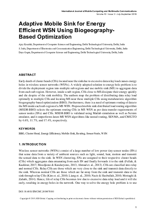 (PDF) Adaptive Mobile Sink for Energy Efficient WSN Using Biogeography ...
