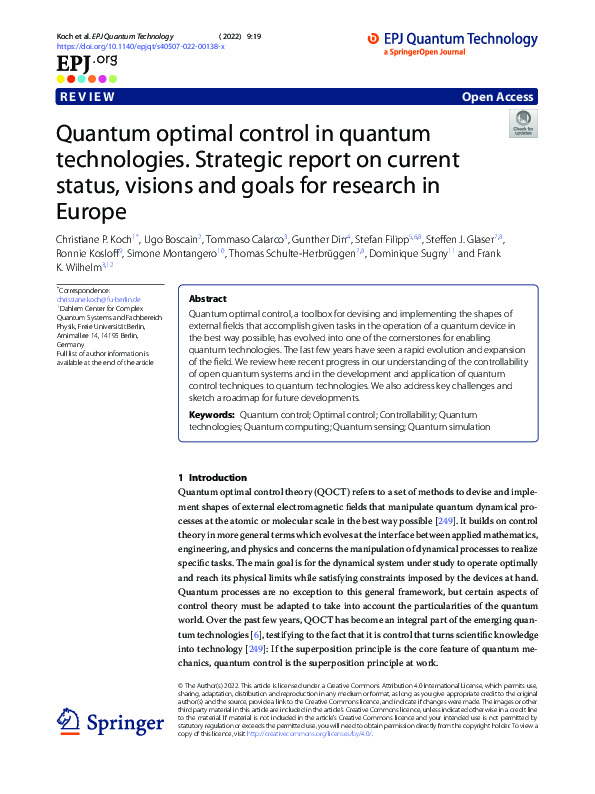 (PDF) Quantum optimal control in quantum technologies. Strategic report ...