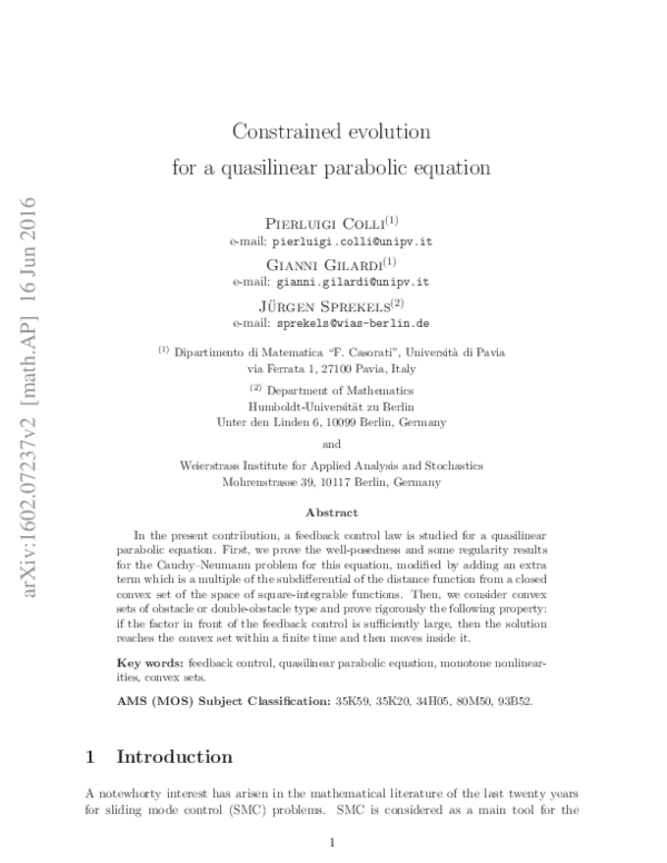 (PDF) Constrained Evolution for a Quasilinear Parabolic Equation