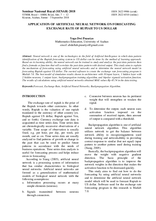 (PDF) Application of Artificial Neural Network on Forecasting Exchange ...