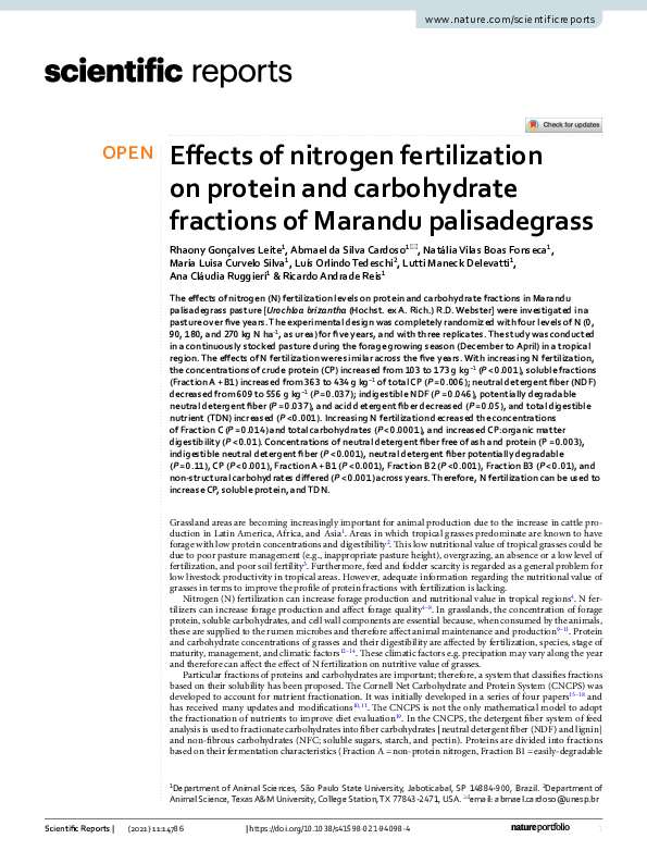 (PDF) Effects of nitrogen fertilization on protein and carbohydrate ...