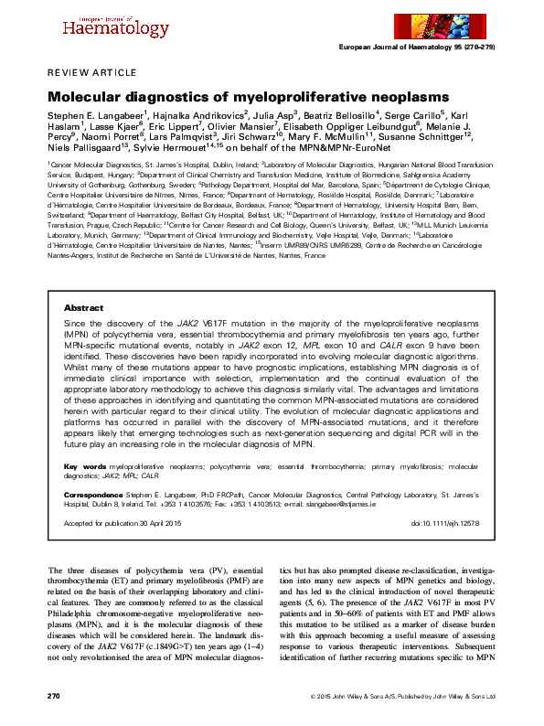 (PDF) Molecular diagnostics of myeloproliferative neoplasms