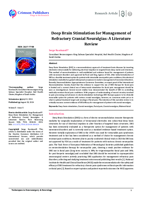(PDF) Deep Brain Stimulation for Management of Refractory Cranial ...