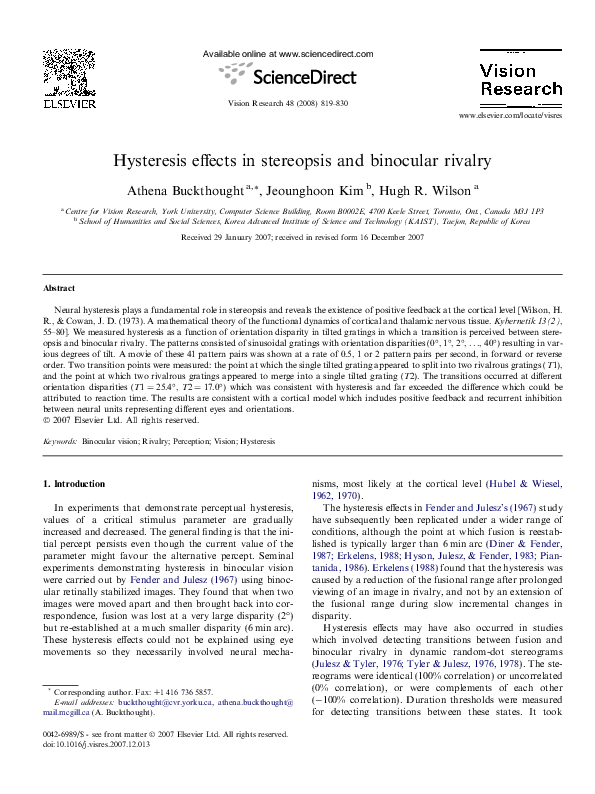 (PDF) Hysteresis effects in stereopsis and binocular rivalry