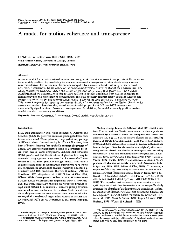(PDF) A model for motion coherence and transparency