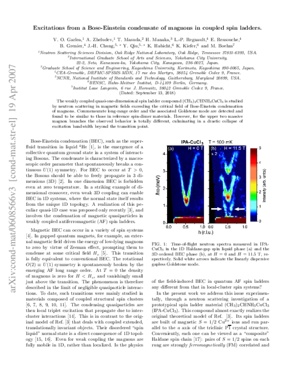 (PDF) Excitations from a Bose-Einstein condensate of magnons in coupled ...