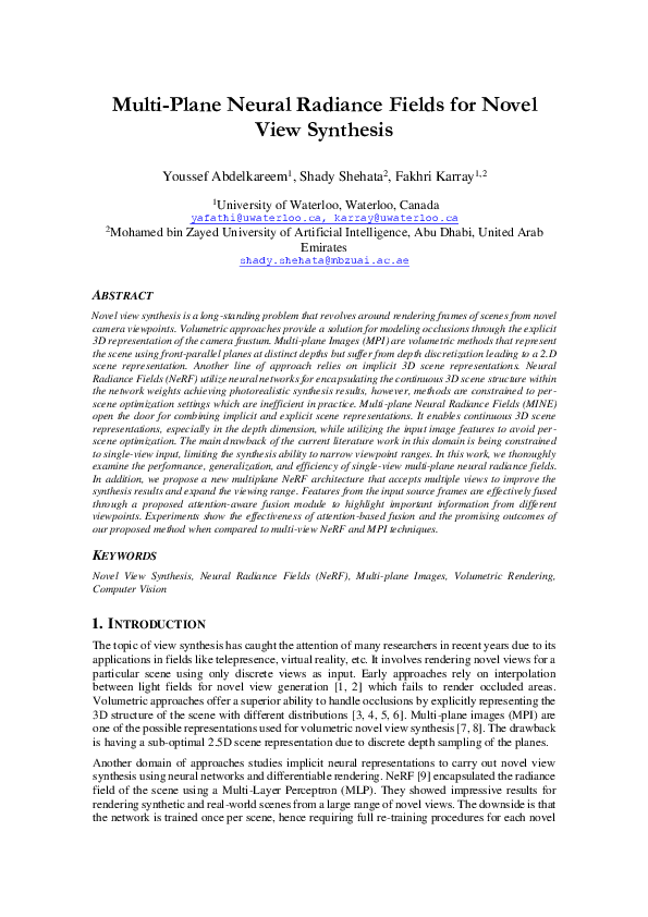 (PDF) Multi-Plane Neural Radiance Fields for Novel View Synthesis