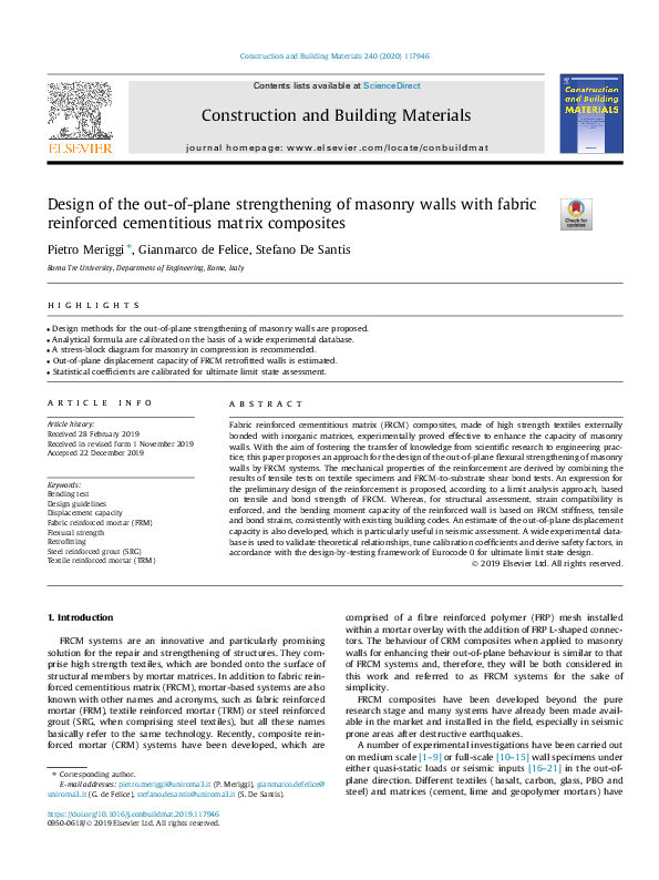 (PDF) Design of the out-of-plane strengthening of masonry walls with ...