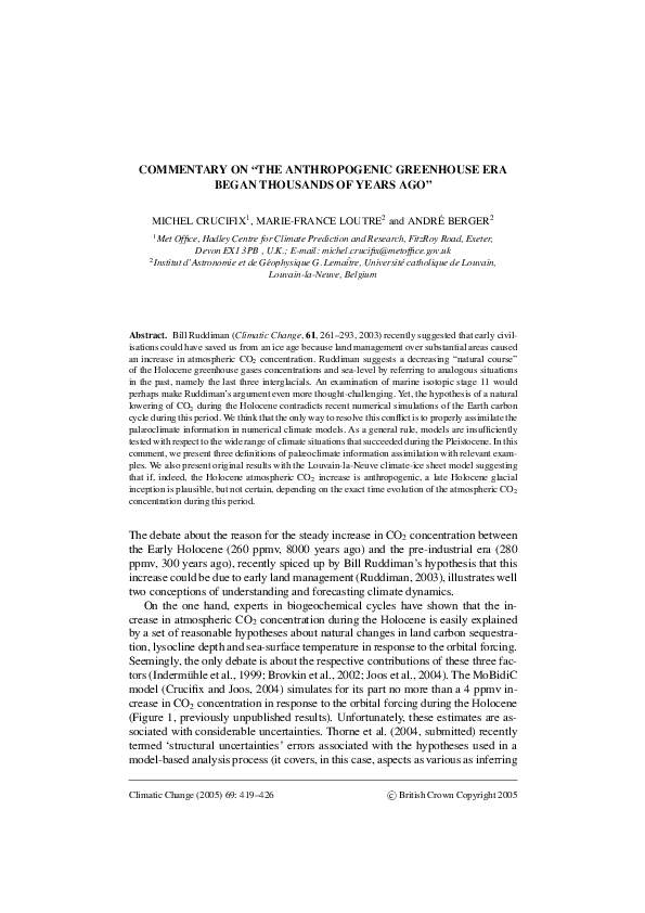 (PDF) Commentary on “The Anthropogenic Greenhouse Era Began Thousands ...