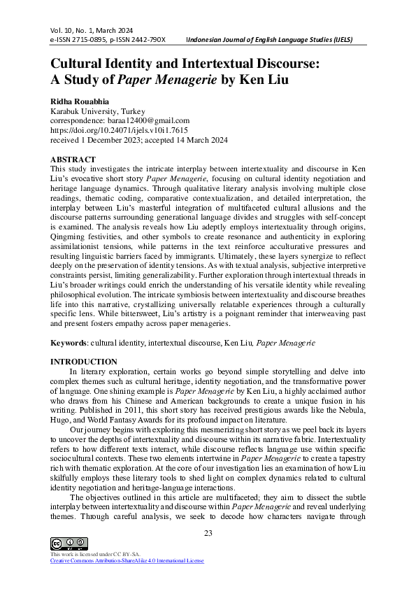 (PDF) Cultural Identity and Intertextual Discourse: A Study of Paper ...
