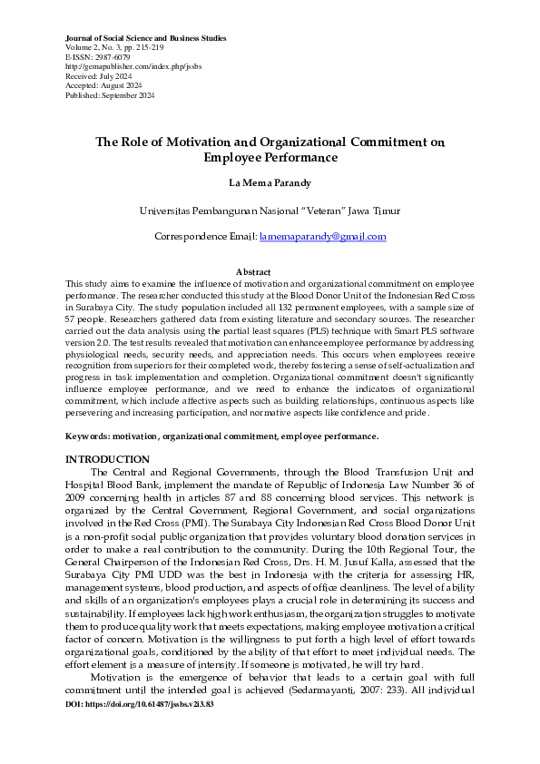 (PDF) The Role of Motivation and Organizational Commitment on Employee ...