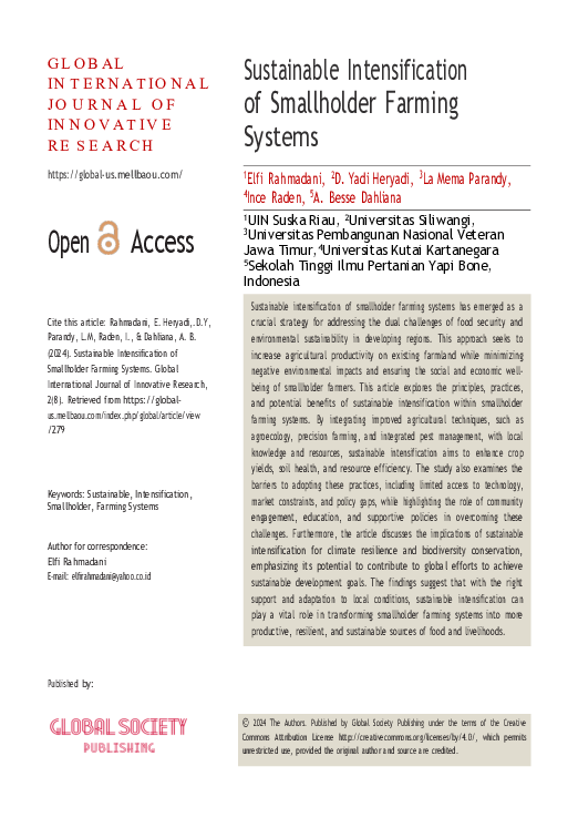 (PDF) Sustainable Intensification of Smallholder Farming Systems