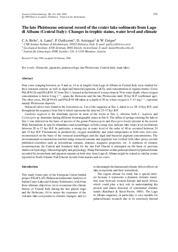 (PDF) The late Pleistocene ostracod record of the crater lake sediments ...