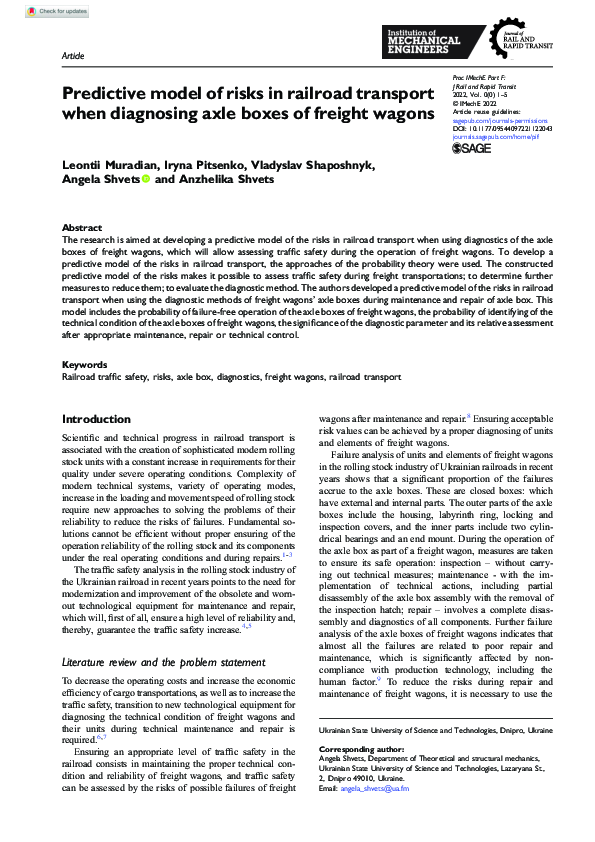 (PDF) Predictive model of risks in railroad transport when diagnosing ...