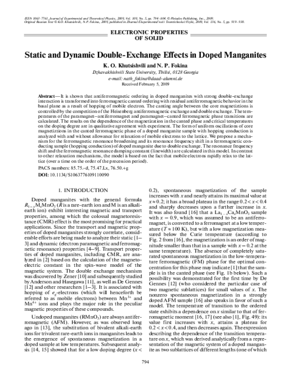 (PDF) Static and dynamic double-exchange effects in doped manganites