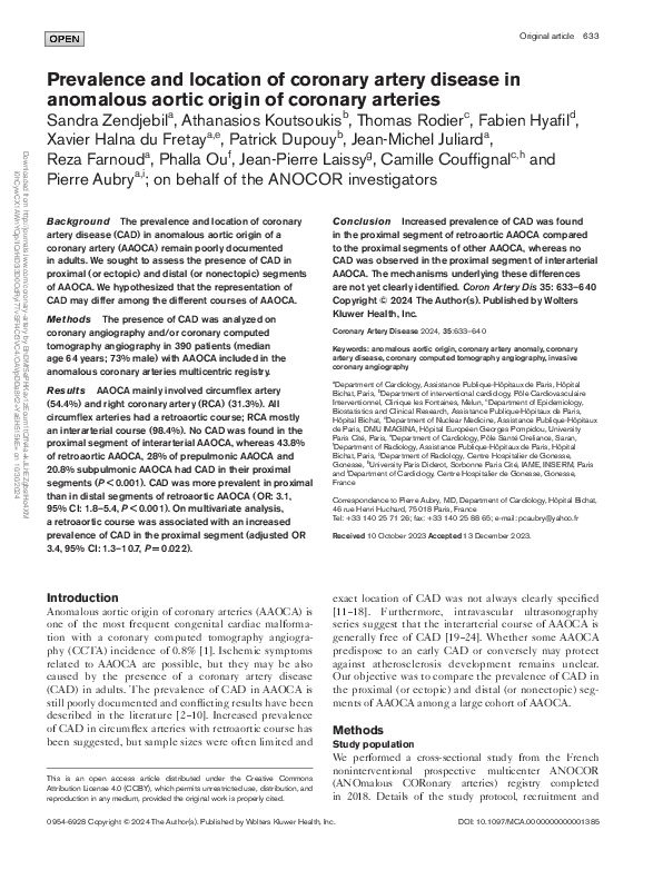 (PDF) Prevalence and location of coronary artery disease in anomalous ...