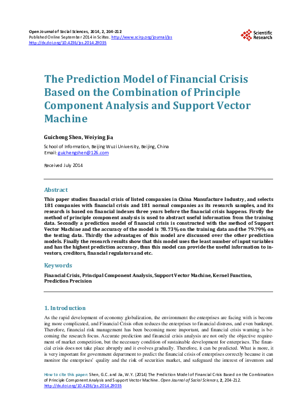 (PDF) The Prediction Model of Financial Crisis Based on the Combination ...