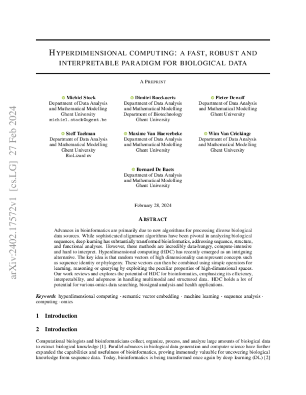 (PDF) Hyperdimensional computing: a fast, robust and interpretable ...