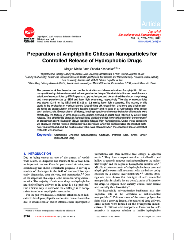 (PDF) Preparation of Amphiphilic Chitosan Nanoparticles for Controlled ...