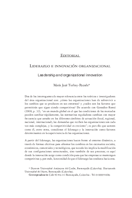 (PDF) Leadership and organizational innovation