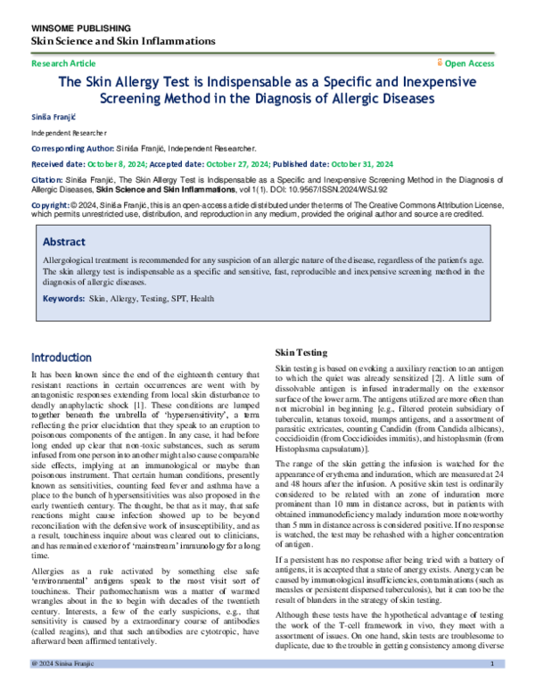 (PDF) The Skin Allergy Test is Indispensable as a Specific and ...