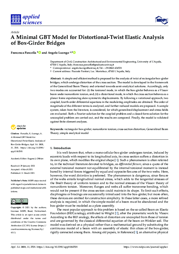 (PDF) A Minimal GBT Model for Distortional-Twist Elastic Analysis of ...