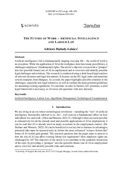(PDF) The Future of Work – Artificial Intelligence and Labour Law