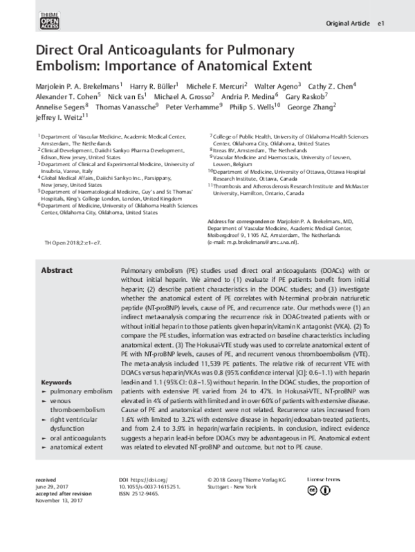 (PDF) Direct Oral Anticoagulants for Pulmonary Embolism: Importance of ...