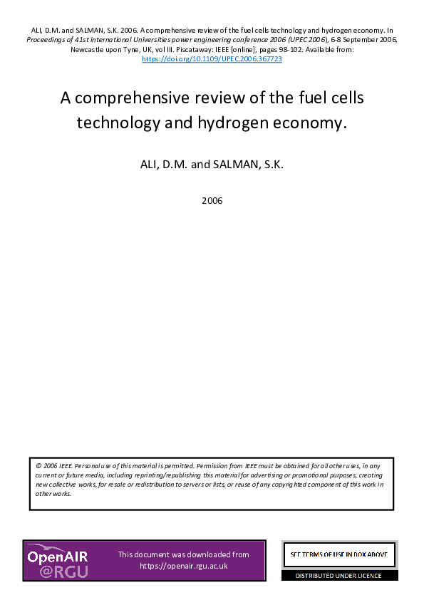 (PDF) A Comprehensive Review of the Fuel Cells Technology and Hydrogen ...