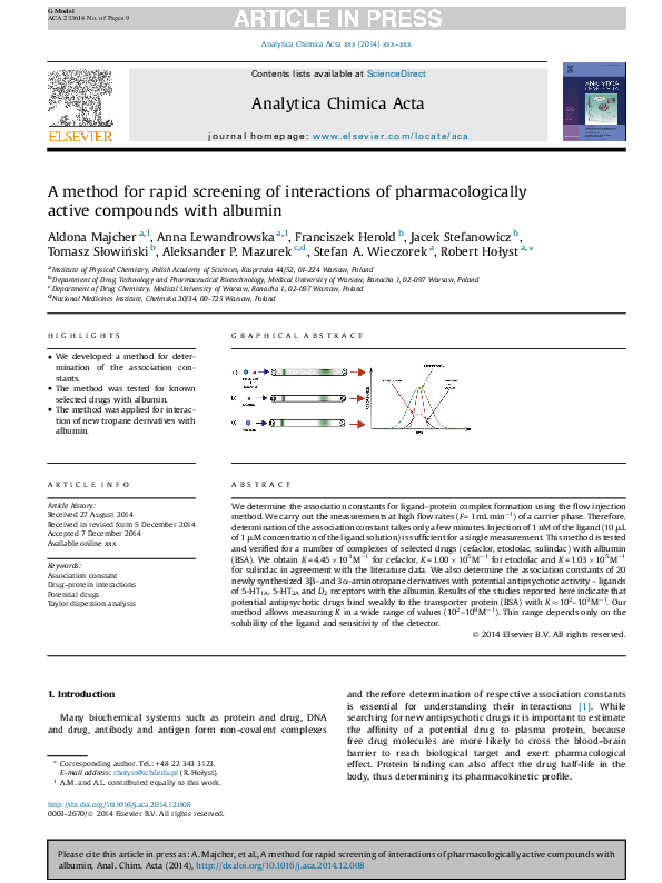 (PDF) A method for rapid screening of interactions of pharmacologically ...