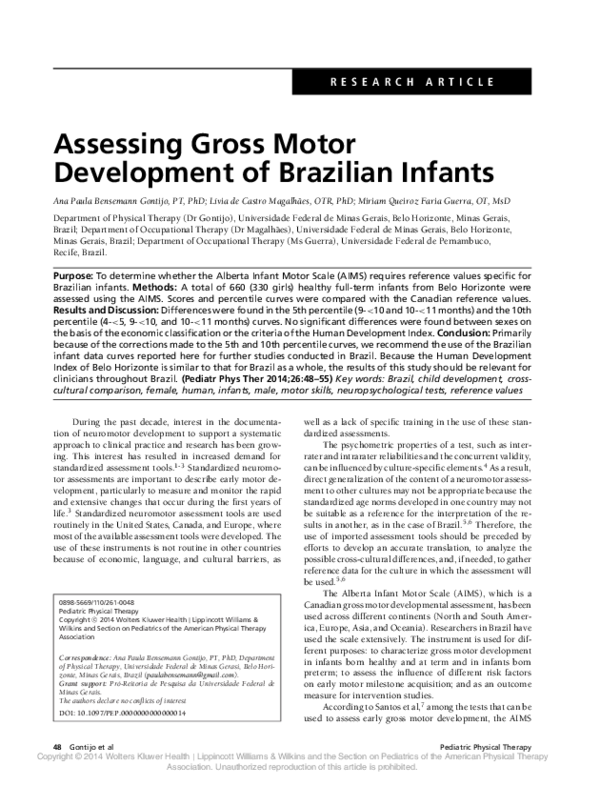 (PDF) Assessing Gross Motor Development of Brazilian Infants