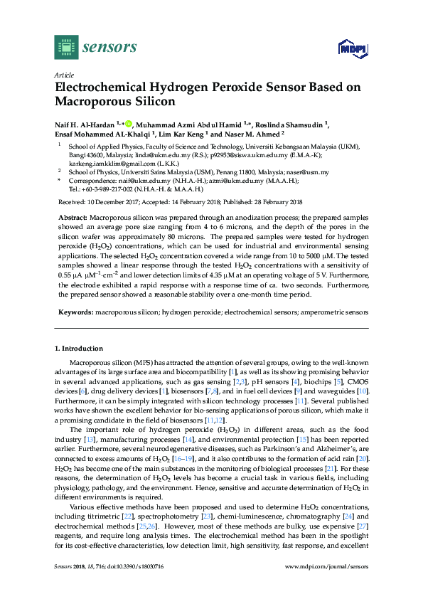 (PDF) Electrochemical Hydrogen Peroxide Sensor Based on Macroporous Silicon