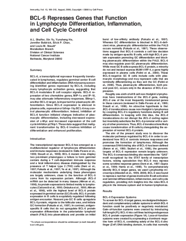 (PDF) BCL-6 Represses Genes that Function in Lymphocyte Differentiation ...