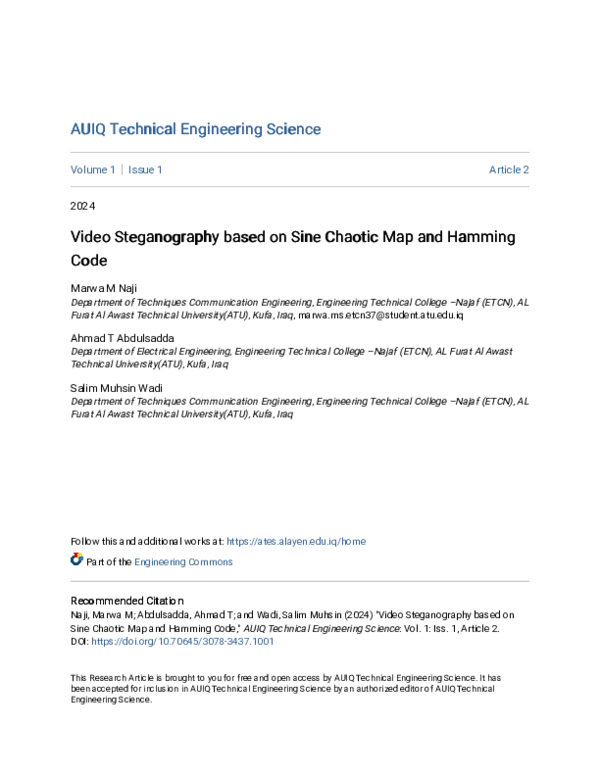 (PDF) Video Steganography based on Sine Chaotic Map and Hamming Video ...