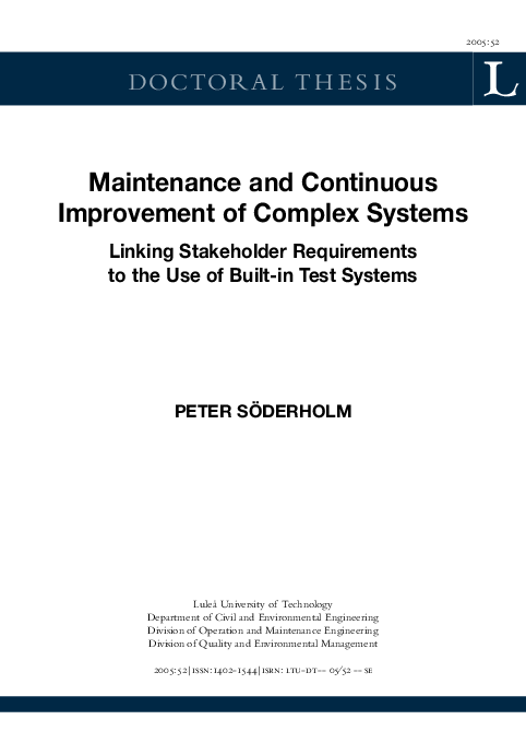 (PDF) Maintenance and Continuous Improvement of Complex Systems