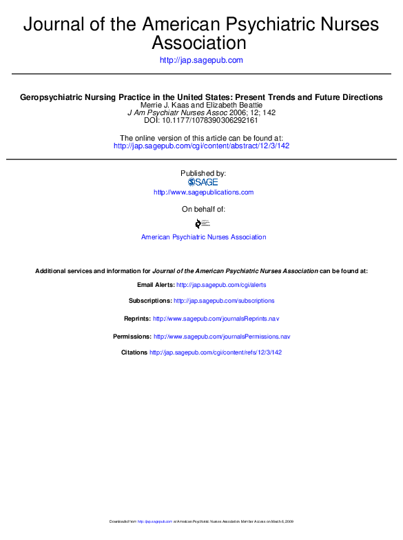 (PDF) Geropsychiatric Nursing Practice in the United States: Present ...