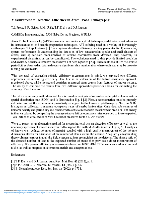 (PDF) Measurement of Detection Efficiency in Atom Probe Tomography