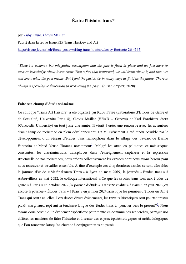 (PDF) Écrire l'histoire trans*