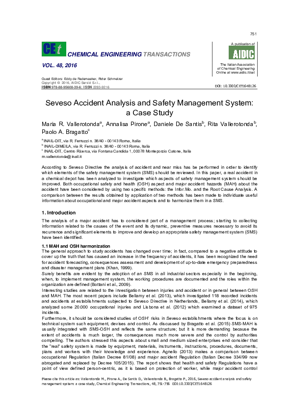 (PDF) Seveso Accident Analysis and Safety Management System: a Case Study