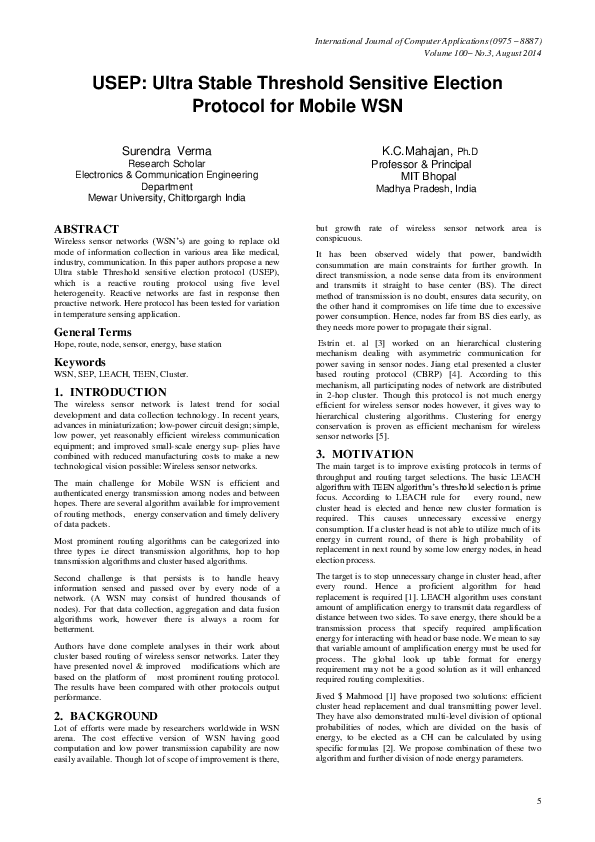 (PDF) USEP: Ultra Stable Threshold Sensitive Election Protocol for ...