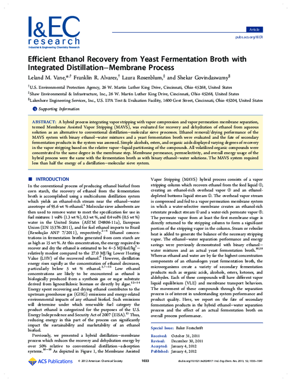 (PDF) Efficient Ethanol Recovery from Yeast Fermentation Broth with ...