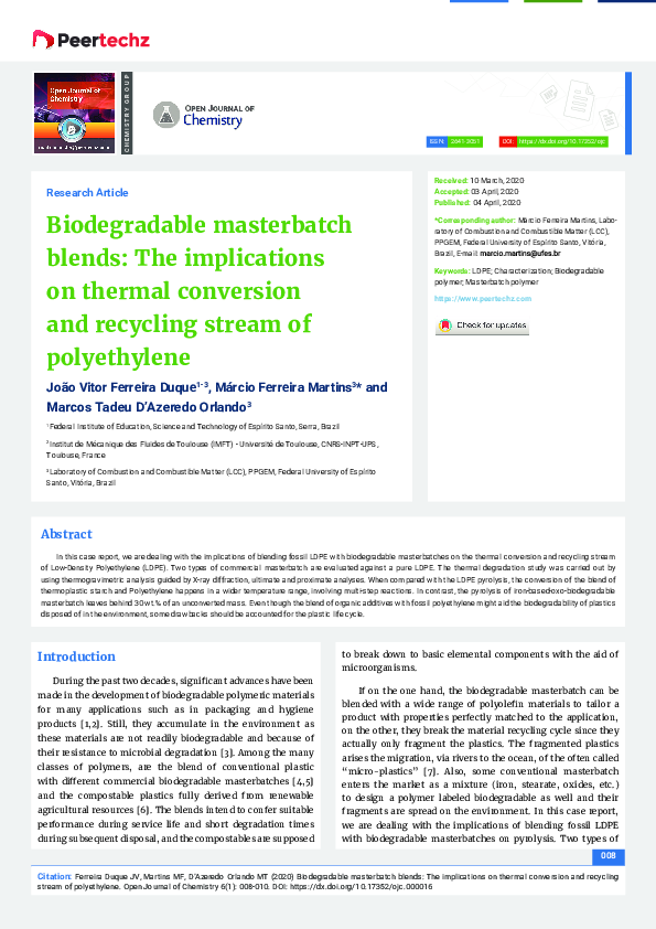 (PDF) Biodegradable masterbatch blends: The implications on thermal ...